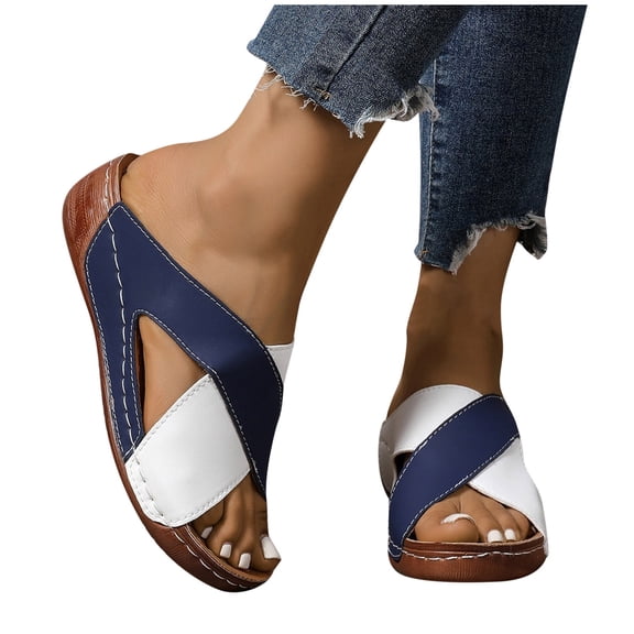 THDHVS Comfortable Sandals for Women,Womens Sandals,Women's Fashion Casual Summer Bow Thick Bottom Wedge Heel Flip Flops Sandals White 5.5