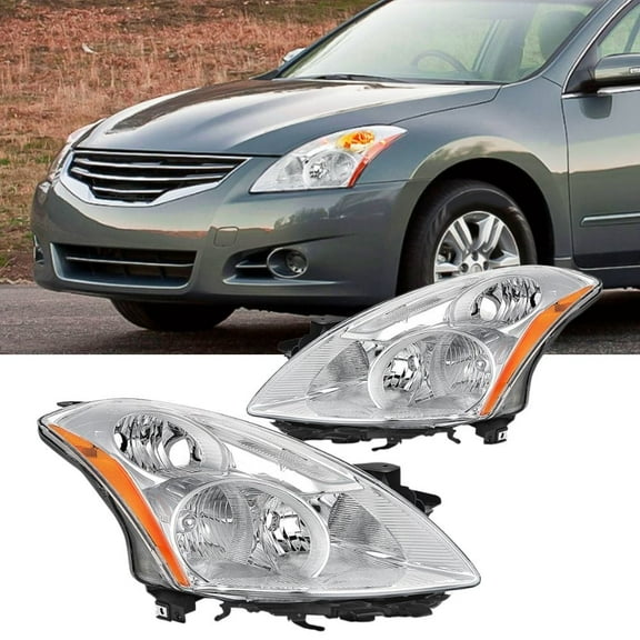 Nilight Headlight Assembly Compatible with 2010 2011 2012 Nissan Altima 4 Door Sedan Replacement Headlamp Chrome Housing Amber Reflector Driver and Passenger Side