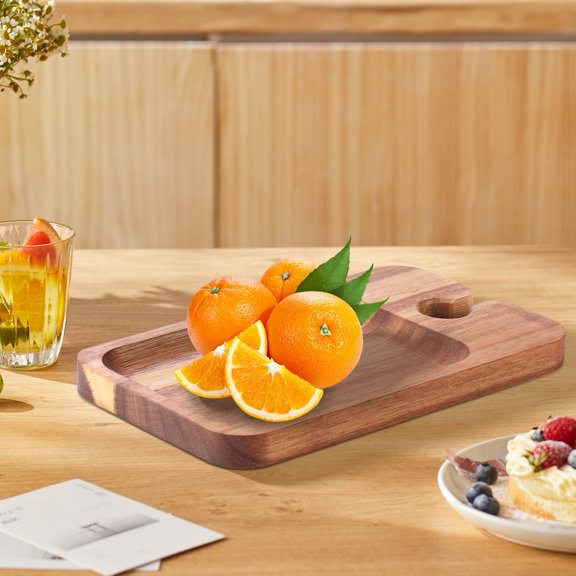 Sutowe 2Pcs Wood Appetizer Plates With Wine Glass Holder Easy to Clean Compact Wine Appetizer Plates Versatile Sturdy Wood Mini Charcuterie Boards for Wine Party Housewarming Party