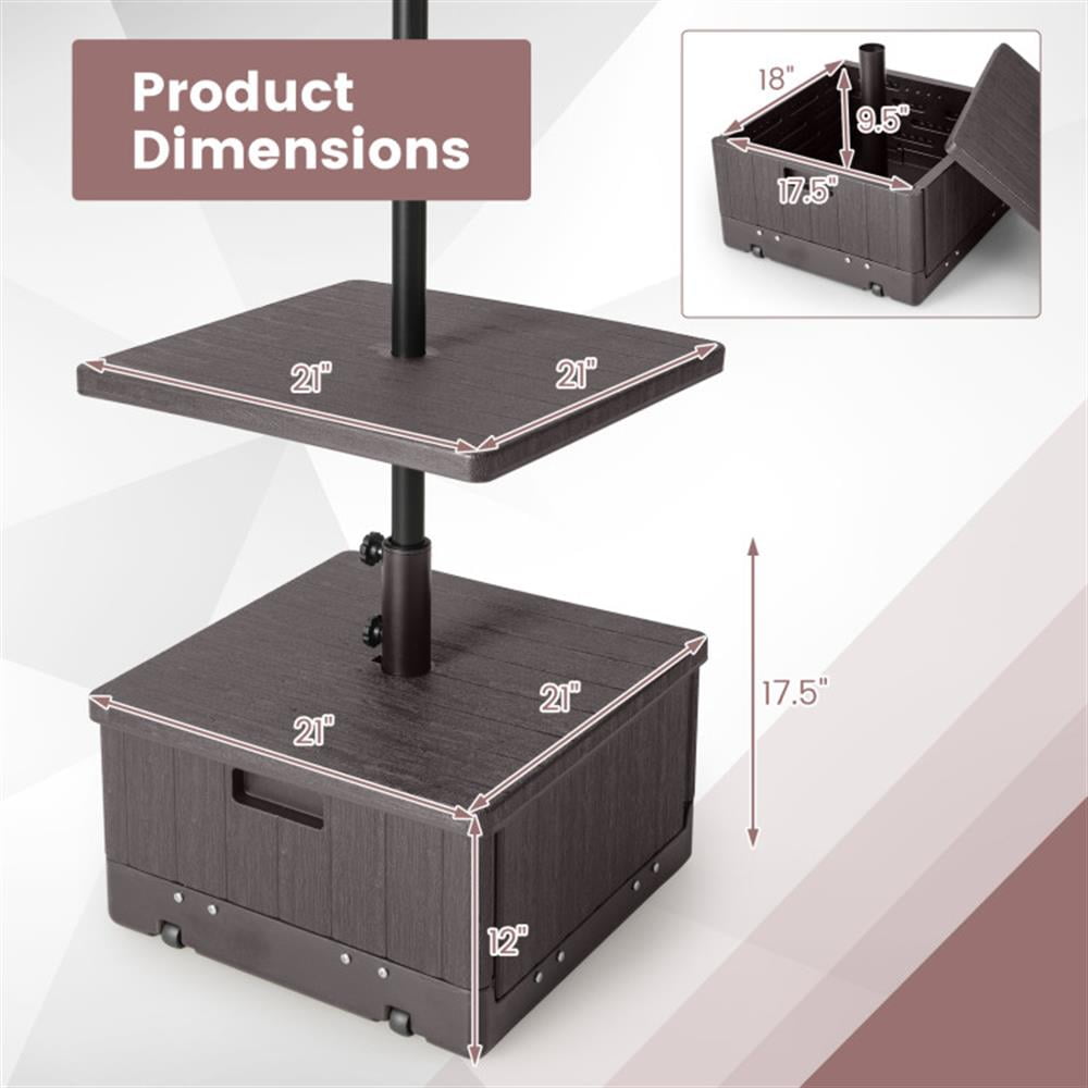 Spaco 175 LBS Outdoor Fillable Umbrella Base with Table Tray, Outdoor Umbrella Stand, Patio Umbrella Stands & Bases, Deck Umbrella Stand-Brown