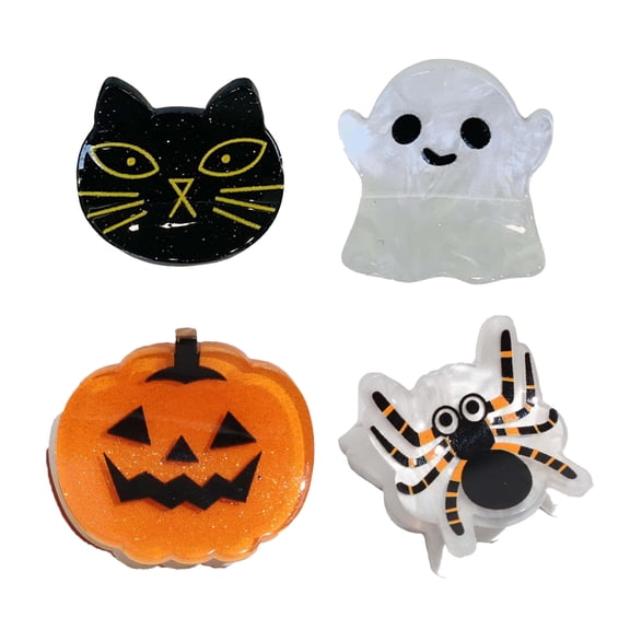 Qocolcyl Halloween Cartoon Claw Hair Clips 4 PACK for Women, Glitter Acrylic Pumpkin Ghost Black Cat Spider Jaw Barrettes, Cute Holiday Non Slip Hair Accessories for Cosplay Party Daily Costume