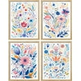 thumbnail image 3 of PixonSign Framed Wall Art, Blue and Pink Wildflower Botanical Posters, Set of 4 Forest Floral Wall Decor Prints, Nature Wilderness Wall Décor for Living Room, Bedroom, Office - 12"x16" Natural, 3 of 5
