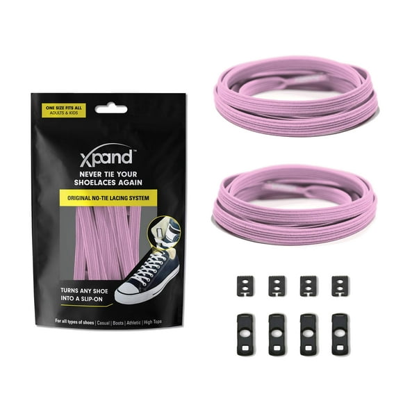 Xpand No Tie Shoelaces System with Elastic Laces - One Size Fits All Adult and Kids Shoes - Soft Pink
