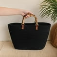 thumbnail image 3 of Bolso de mano tejido para mujer, organizador de bolsos de playa de verano, versátil, informal, con asas superiores Negro, 3 of 9