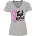 thumbnail image 3 of Inktastic Never Stop Fighting Breast Cancer Awareness Women's V-Neck T-Shirt, 3 of 5
