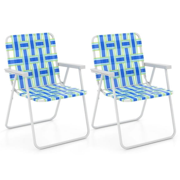 Spaco 2 Pieces Outdoor Patio Folding Beach Chair, Camping Lawn Webbing Chair for Garden, Balcony, Poolside, Blue