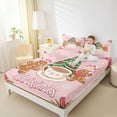 thumbnail image 4 of Manfei Girls Merry Christmas Twin Sheet Sets 3 Pieces, Gingerbread Xmas Tree Twin Fitted Sheet, Pink Rose Blossom Snowflake Flat Sheet, Ultra Soft Home Decor, 4 of 7