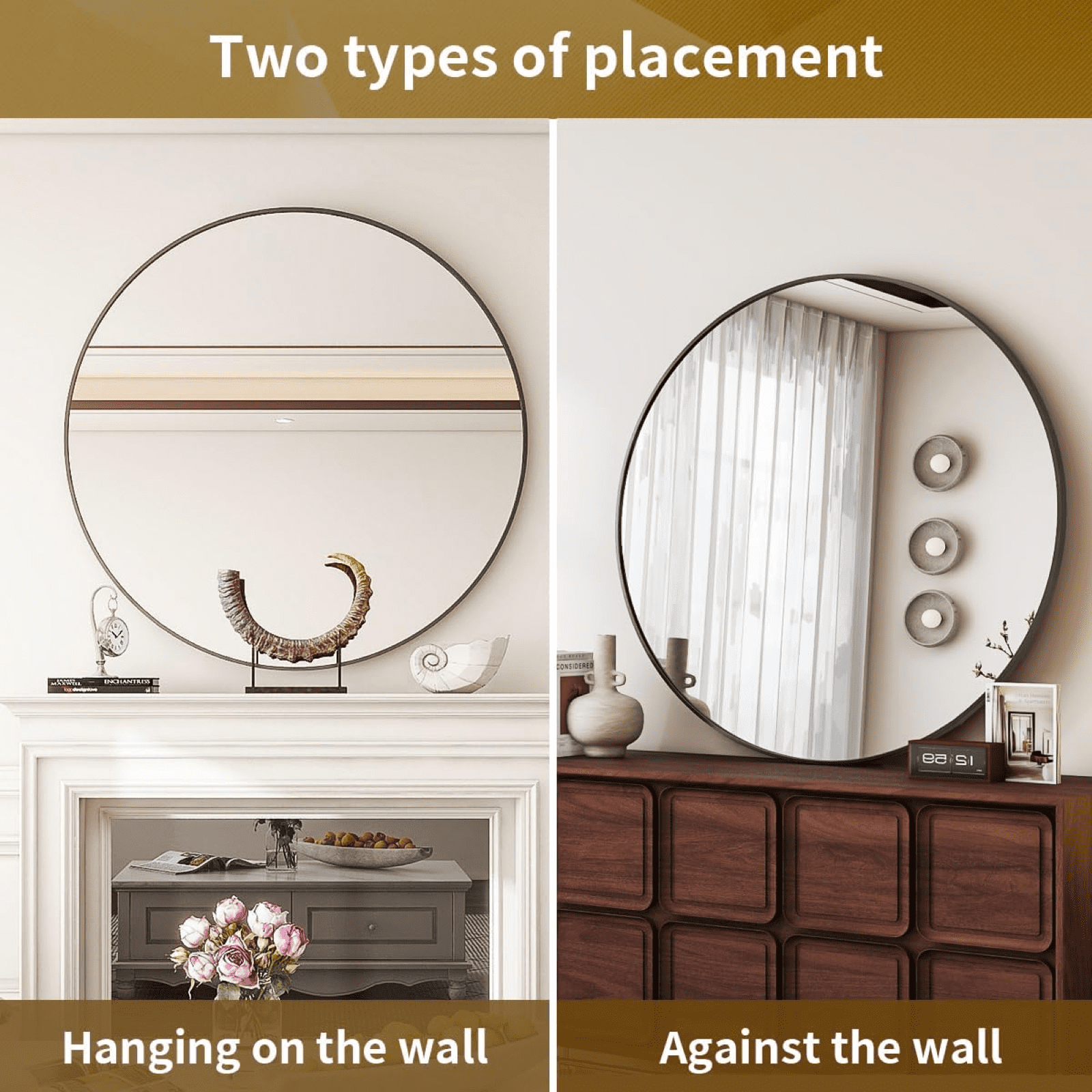 AUROMIR 36" Round Wall Mirror Bathroom Vanity Mirror Aluminum Alloy Frame,Black