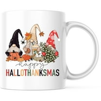 Fall Gnomes Mug, Halloween Thanksgiving Christmas Hallothanksmas Cute Holiday Coffee Mug, Seasonal Unique Gift - 11 Ounce Novelty Coffee Cup - WMUG0111