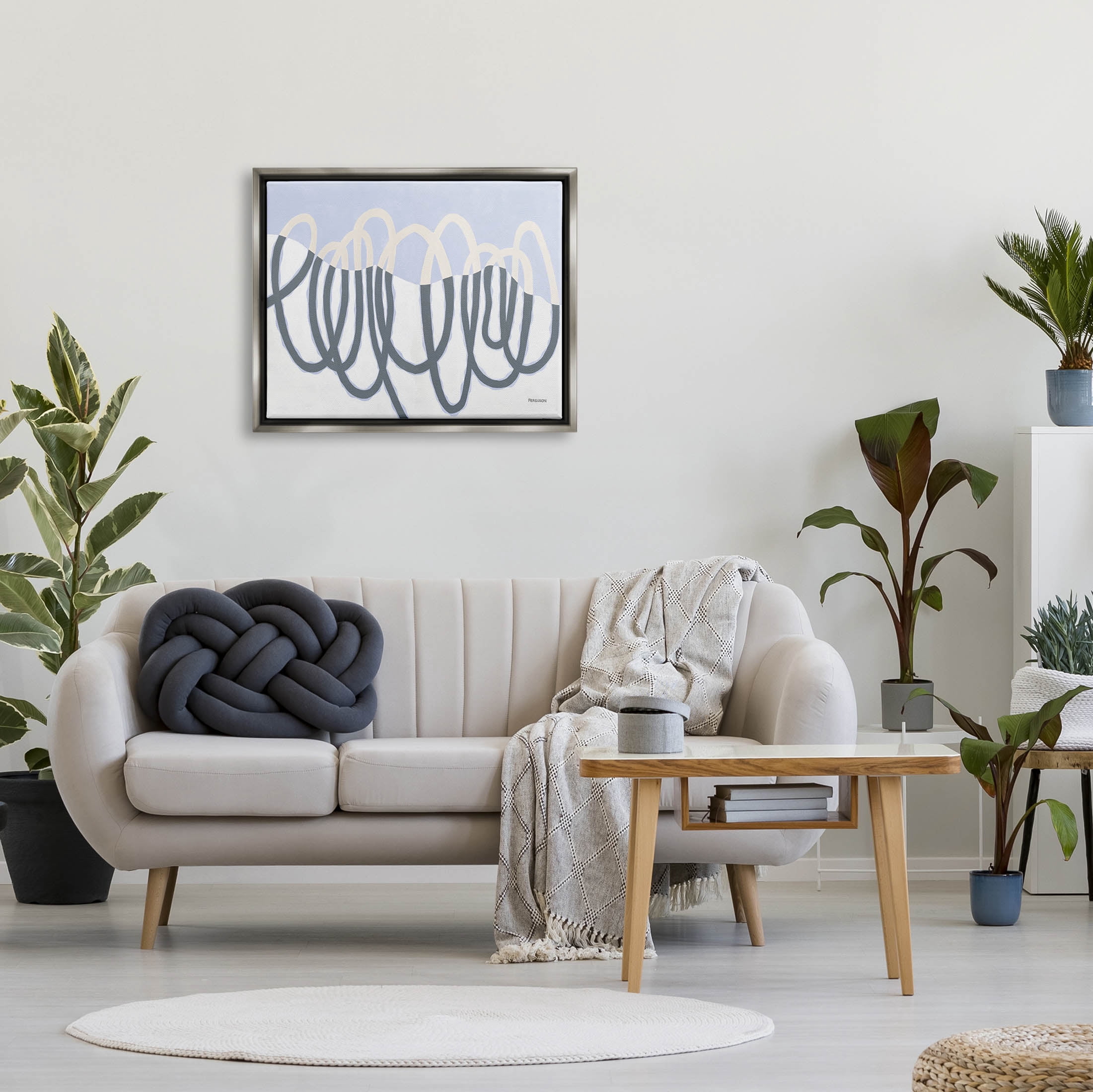 Stupell Industries Contemporary Split Spiral Shape Graphic Art Luster Gray Floating Framed Canvas Print Wall Art, Design by Kathy Ferguson