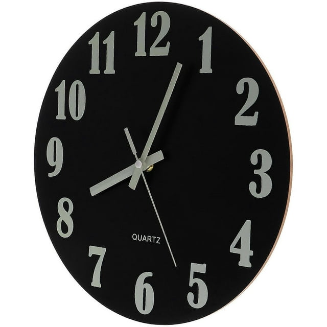 Wooden Wall Clock with Nightlight Function for Home Decoration Black 10.5 Inches