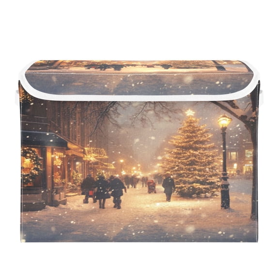Storage Box With Lid 16.5x12.6x11.8In Foldable Stacked Household Storage Box Christmas Street