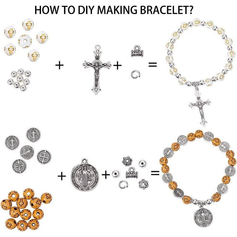 1 Box DIY 6 Set Beaded Stretch Rosary Bracelet Making Kit Cross Beads Craft  Kit Instruction 