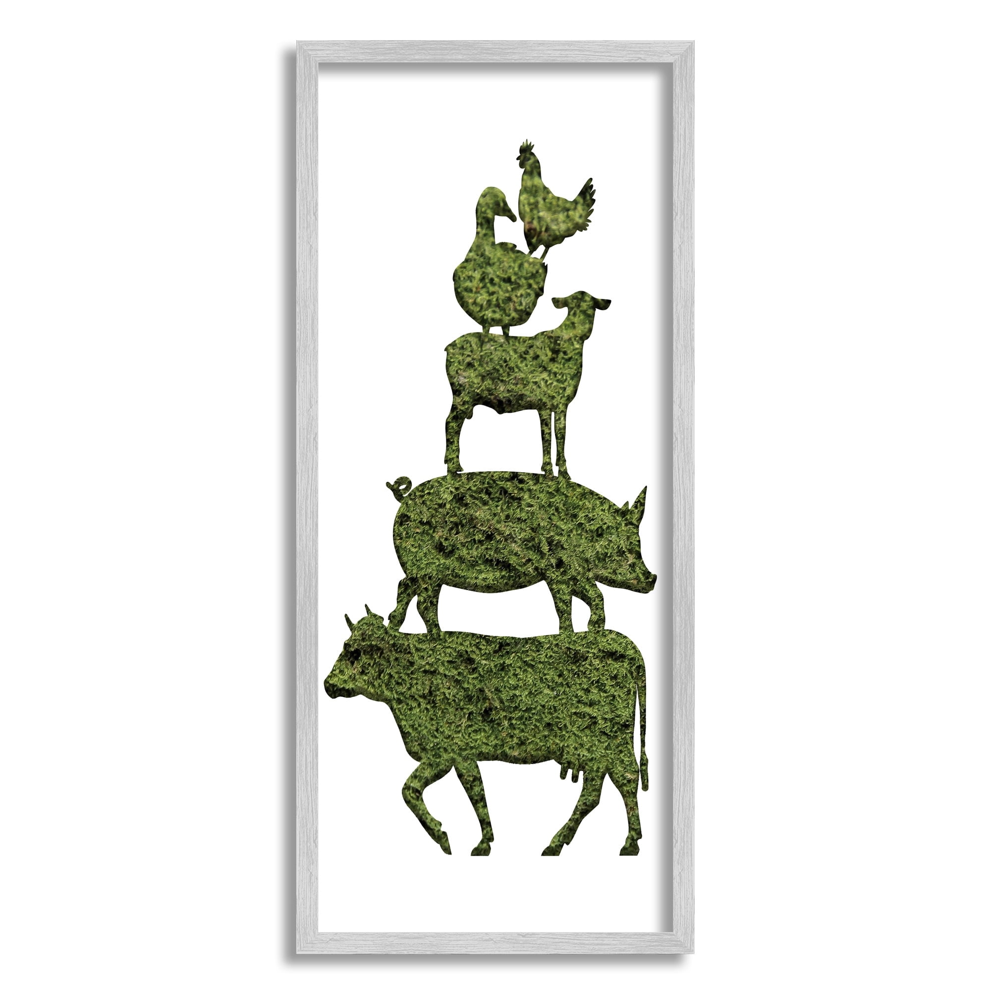 Stupell Industries Farm Animal Stack Green Grass Pattern Silhouette Modern Painting Black Framed Art Print Wall Art, 13 x 30, Design by Daphne Polselli