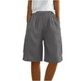 thumbnail image 3 of Womens Workout Shorts Loose New Womens Wide Leg Cotton Linen Shorts Comfy Bermuda Shorts Summer Casual Short Pants Loose Knee Length Shorts New Gray XXL, 3 of 6