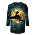 thumbnail image 3 of SETOFF Plus Size Tops, 3/4 Sleeve Womens Halloween Shirts, Ghost Pumpkin Bat Print Crew Neck Casual Halloween Tops, Fall Fashion Holiday Party Daily Wear Halloween Outfits S-5XL, 3 of 4
