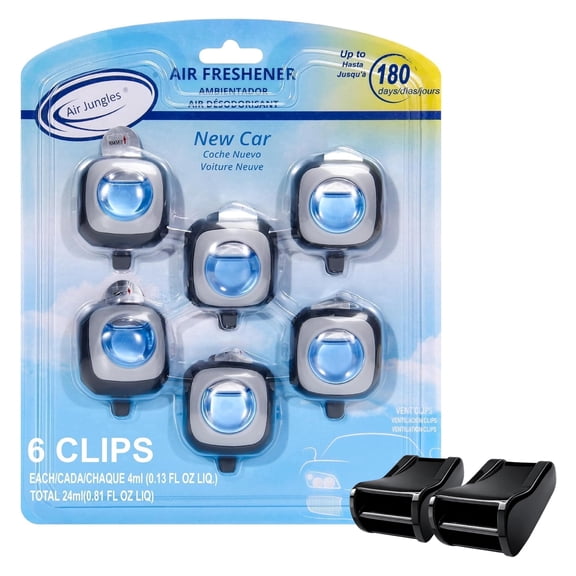 Air Jungles Car Air Freshener Vent Clips with Adapter for Tesla, New Car Scent, 6 Count 4 ml Each, Long-Lasting Up to 180 Days, Compatible with Model 3 and Y