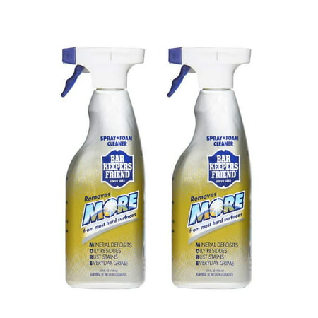 Bar Keepers Friend MORE Spray + Foam (25.4 oz) | Multipurpose Spray Cleanser and Rust Stain Remover | For Use on Countertops, Sinks, Bathtubs, Showers, Fixtures, Tile, and More (2) (Best Cleaner For Bathtub Stains)