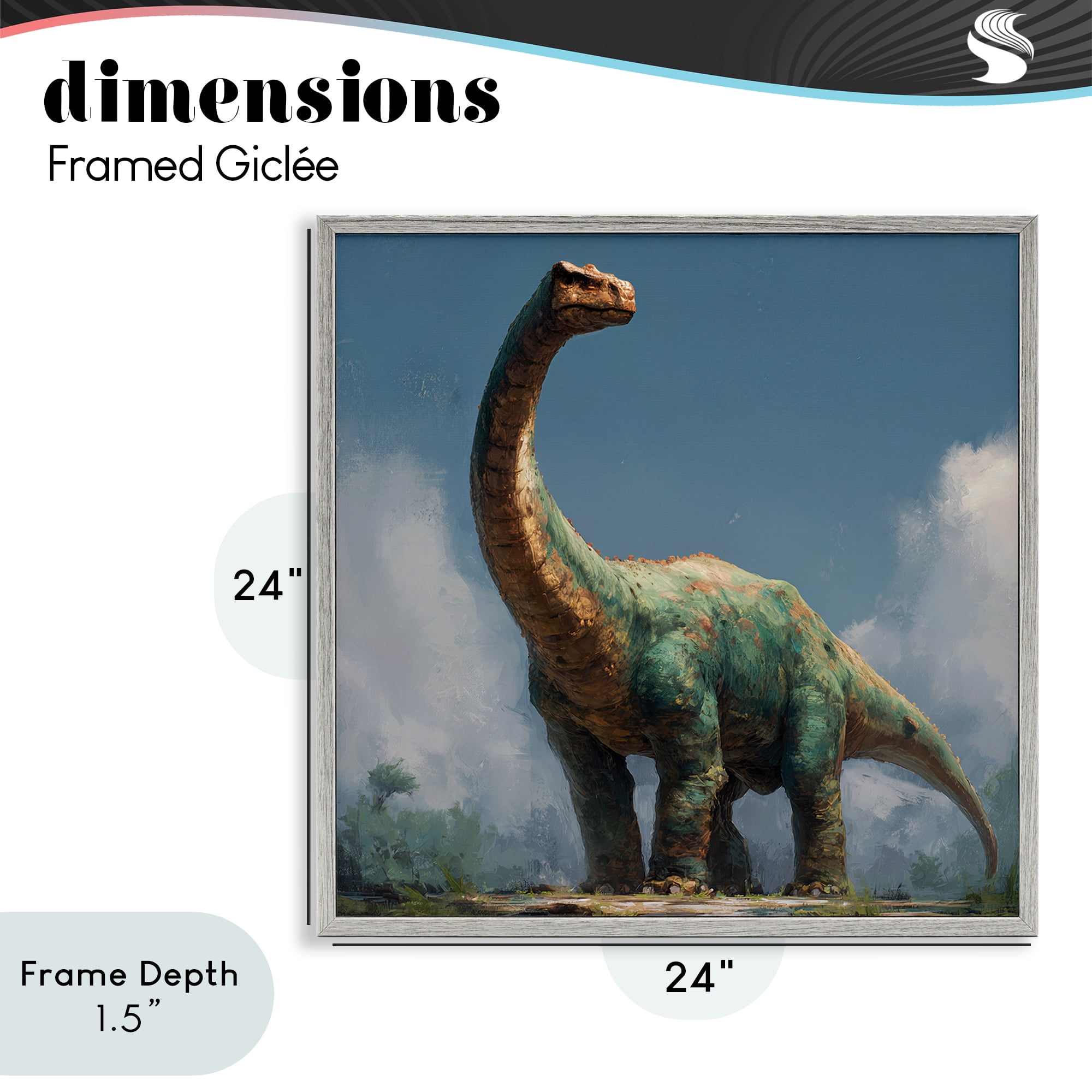Stupell Industries Colossal Brontosaurus in Meadow Gray Framed Giclee Art, design by Wumples