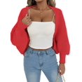 thumbnail image 2 of Women Open Front Ribbed Knit Crop Drop Shoulder Long Sleeve Solid Loose Fit Knitted Crop Cardigan Shrug Red One size, 2 of 9