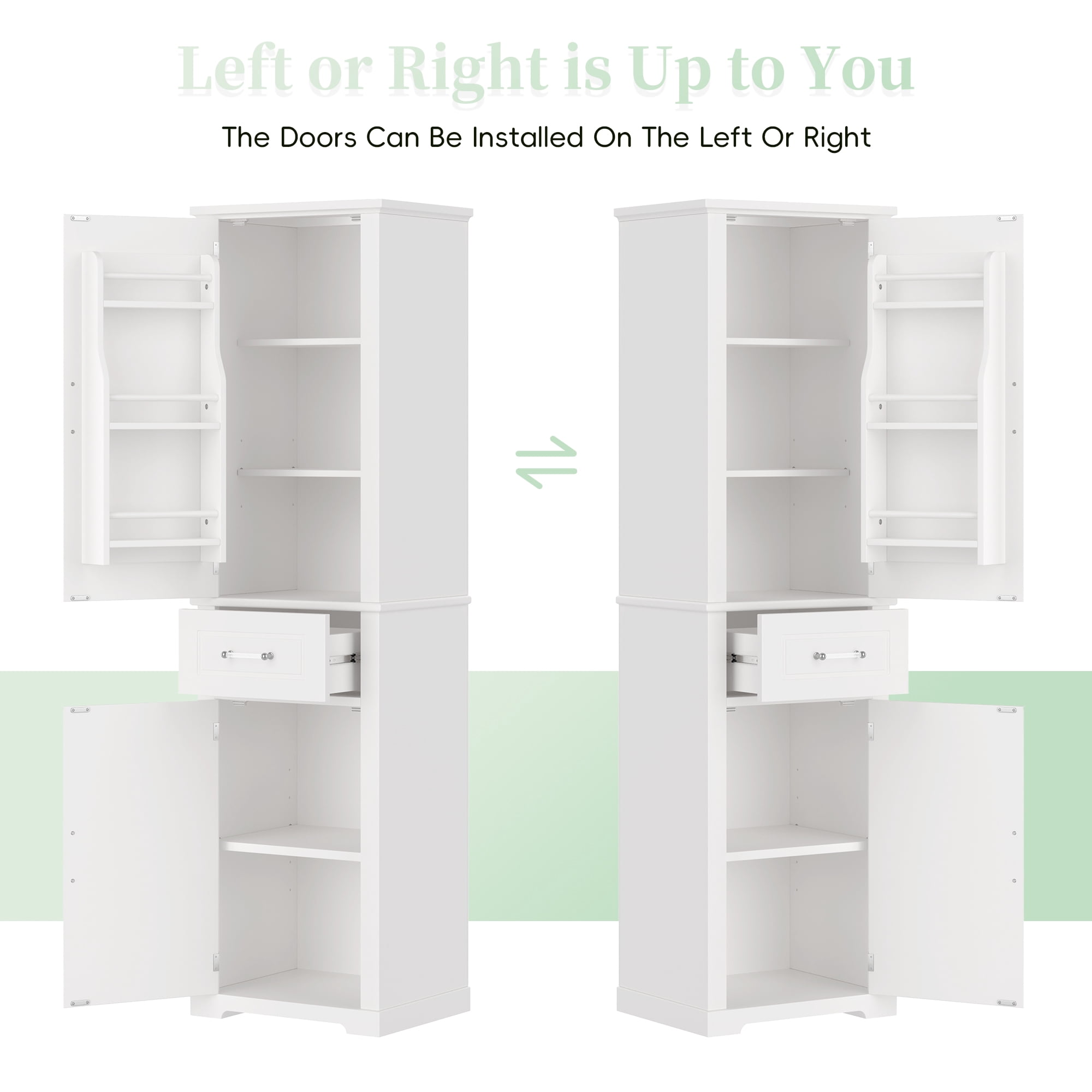 Euroco Tall Storage Cabinet with Adjustable Shelves, Drawers and Anti-Tip Kit, Acrylic Handles, Waterproof MDF