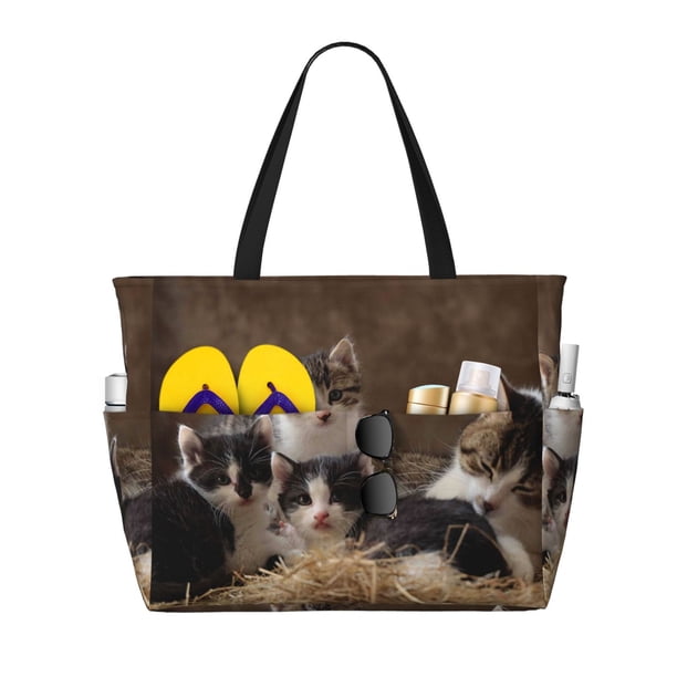 Easygdp Cat Family Bolsa de Viaje de Playa de Gran Capacidad, Bolsa Tote Perfecta para la Playa, Escapadas de Fin de Semana y Viajes