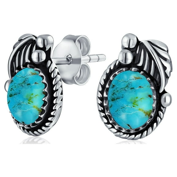 Bling Jewelry Womens Style Gemstone Bezel Leaf Rope Stud Earrings in Sterling Silver