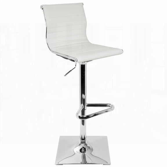 White Faux Leather 1-Piece Adjustable Barstool with Swivel by LumiSource - Modern Style