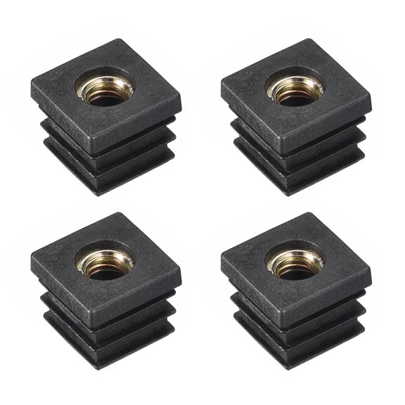 4Pack Inserts for Square Tubes with M8 Thread, for 0.87"x0.87" OD Square Tube, Black Plastic Plug Caster Insert Chair