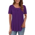 thumbnail image 4 of GingDin Womens Plus Size Tunic Tops Short Sleeve Lace Pleated Shirts Blouses M-4X, 4 of 9
