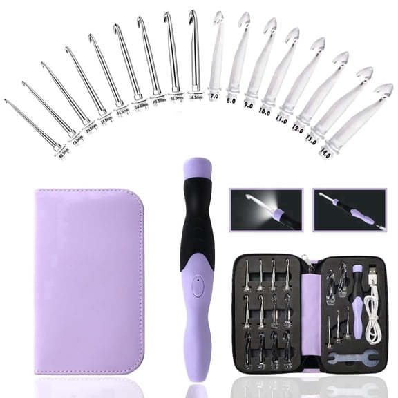 Yarniss 17 Sizes Lighted Crochet Hooks Set 2.5mm~14.0mm, Metal Crochet Hook with Interchangeable Crochet Head