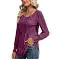 thumbnail image 5 of VDJ Long Sleeve Tops for Women Casual Fall Blouses Pleated Tshirts Office Work Tunic Fuchsia Tee Trendy Clothes Size XL, 5 of 5