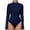 Blue, variant on Neck Long Sleeve Bodysuit, Ribbed Knit Form Fitting Basic Top, Stretchy Nylon Spandex One Piece, 1 Piece, S-M-L-XL-XXL-XXXL Plus Size Friendly