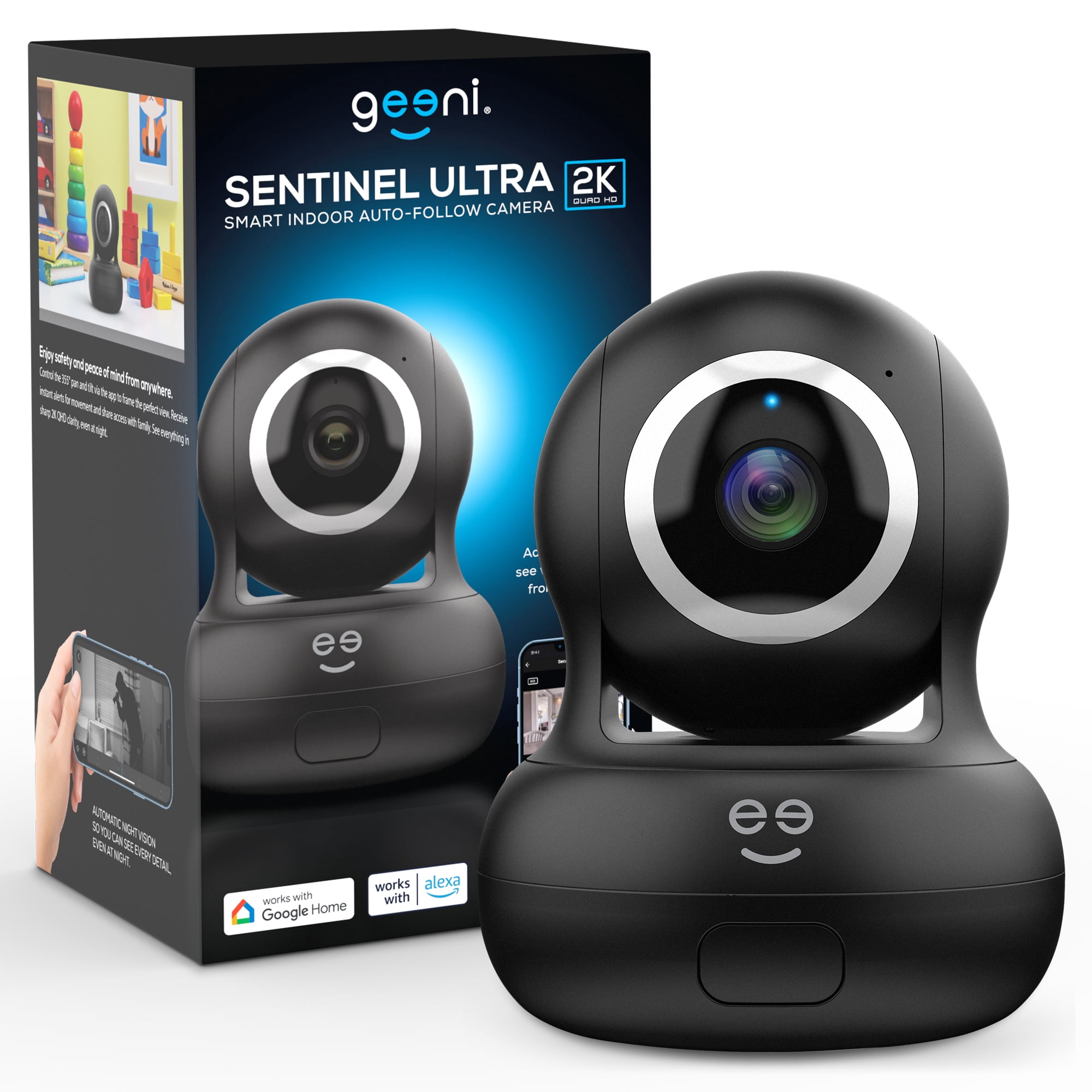 Geeni Sentinel Smart Auto-Follow 2K Surveillance Camera Black, 1 Pack