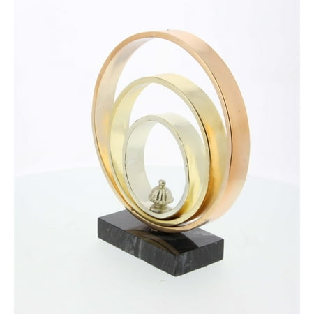 Tricolor Metal Ring Sculpture With Marble Base 9W, 10H