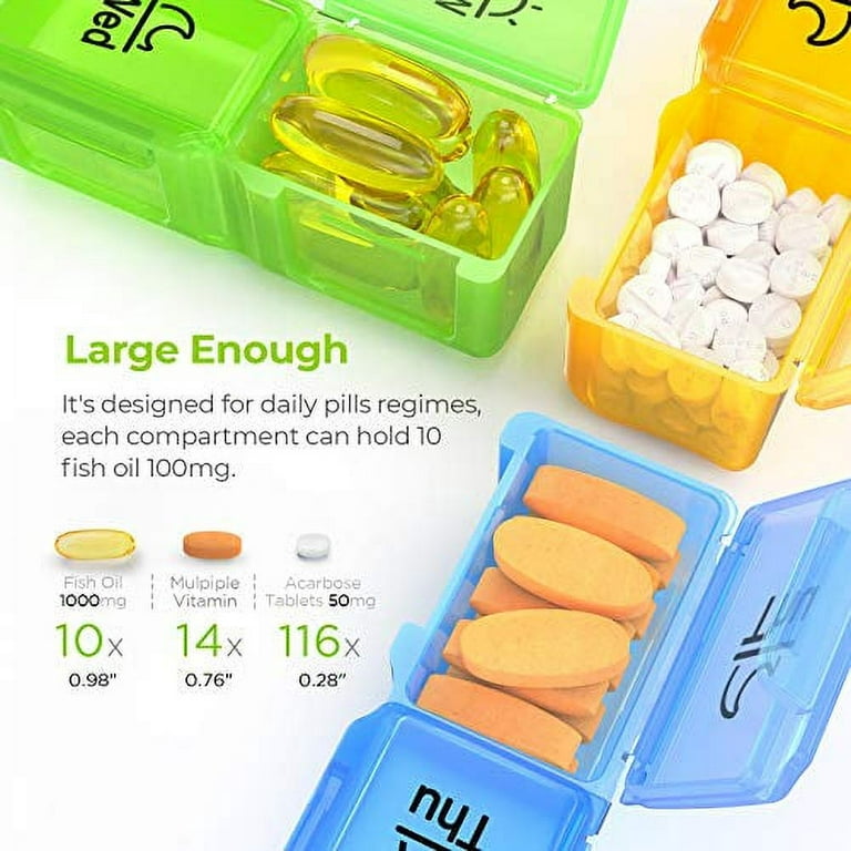 Large Compartment Pill Box 7 Day Medicine Storage Organizer Container Case  AM PM