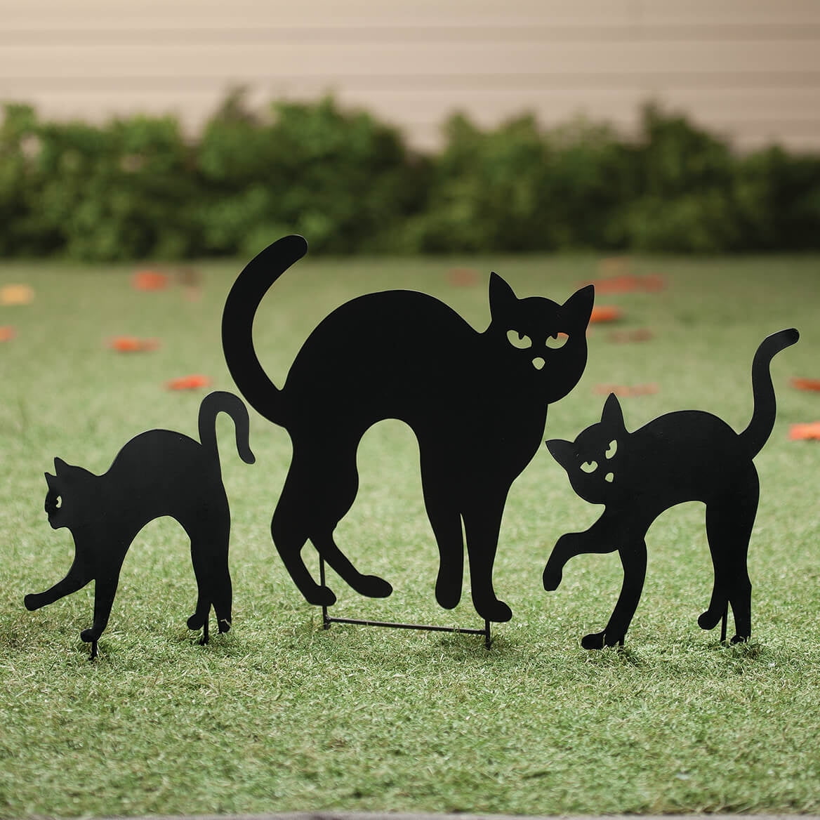 Set Of Four 22 Inches Happy Halloween Cat Metal Yard Stick
