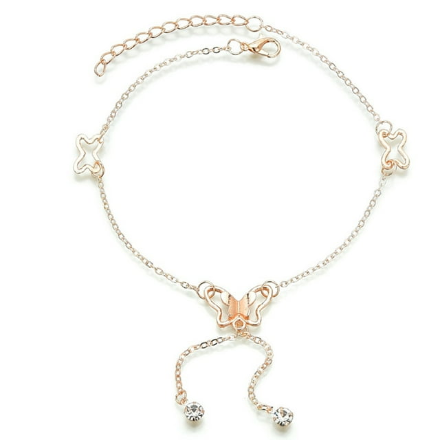 Butterfly Anklet Hollow Tassel Rhinestone Ankle Bracelet Foot Chain for Girls