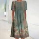 thumbnail image 1 of ICHUANYI Clearance Women's Summer Bohemian Print Short Sleeve Beach Dress Knee Length Dress(Army Green, S) ICHUANYI WER2023080704546, 1 of 5