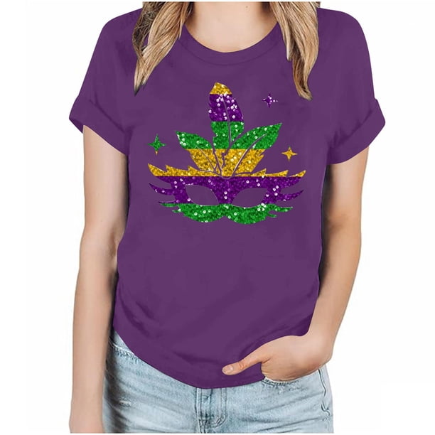 Fiudx Ropa de Mujer Camiseta de Manga Corta con Cuello Redondo y Estampado de Carnaval para Mujer, Moda y Ocio