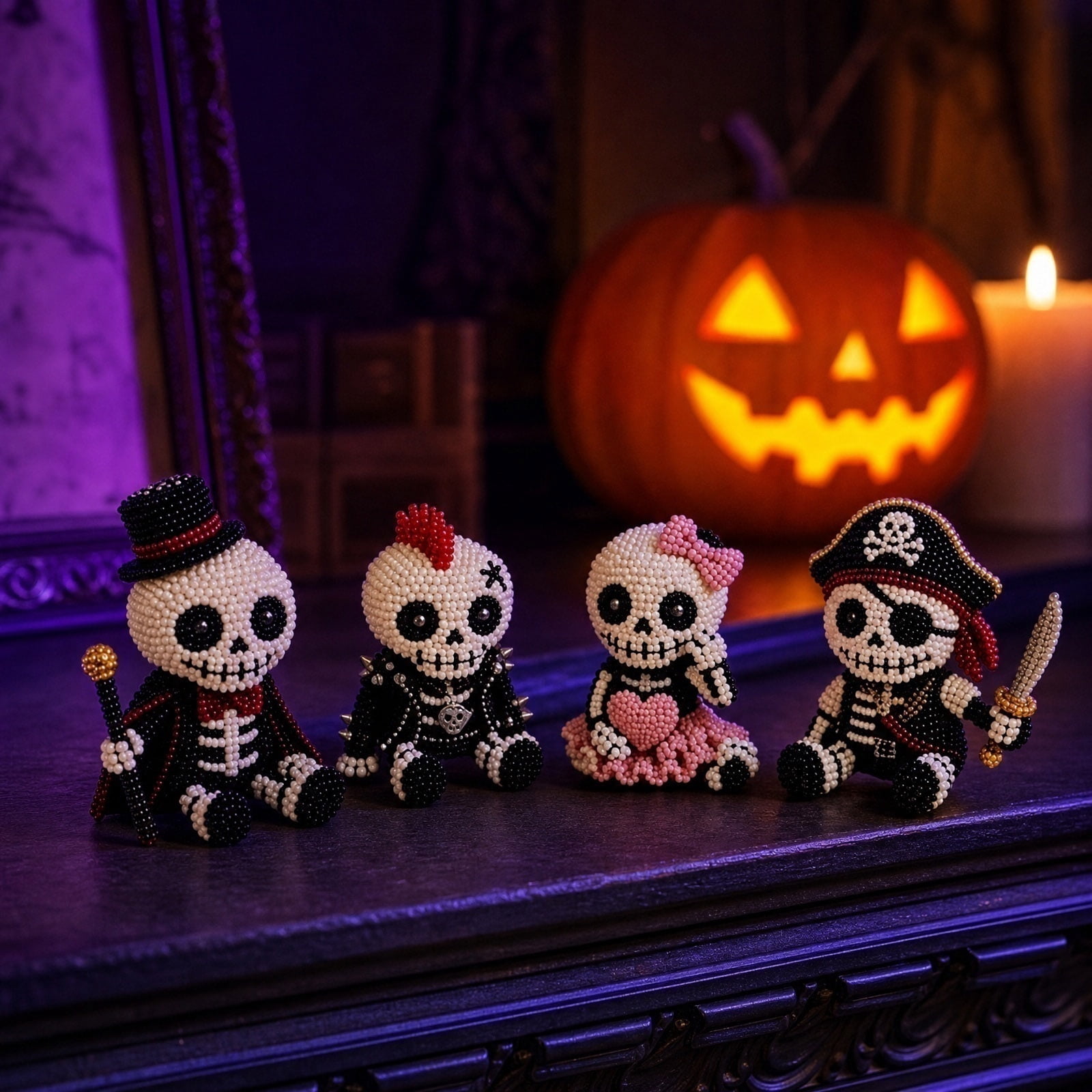 3D Beaded Skeleton DIY Kit, Cute Skeleton Bead Craft Set, Beginner Friendly Halloween Beading Set with Instruction, Handmade Skeleton Figurine Making Kit for Home Decor