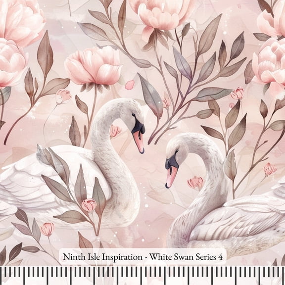 Ninth Isle Inspiration - White Swan Series - 100% Rayon Fabric By The Yard (Series4, Swatch(11"x11"))