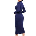 thumbnail image 6 of Wyobmus Women Casual Long Sleeve Maxi Dress Solid Color Turtleneck Bodycon Long Dress Fall Winter Thickened Wrapped Dress A-Dark Blue, 6 of 9