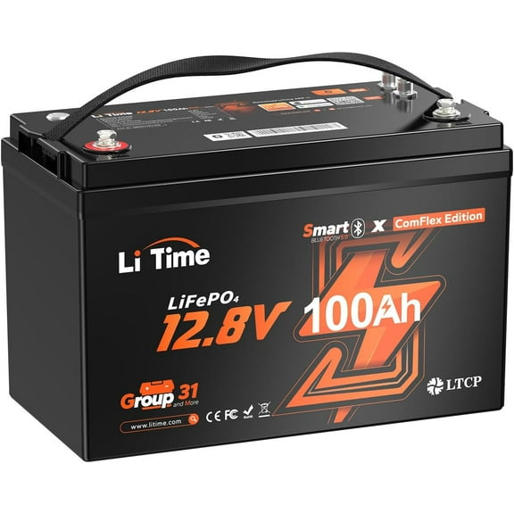 LiTime 12V 100Ah ComFlex LiFePO4 Battery, Group 31 Lithium Battery with Bluetooth & CAN / RS485, Built-in 100A BMS, Low-Temp Protection, Compatible with Victron, RV, Solar System, Trolling Motors