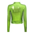 thumbnail image 5 of Zaldita Women's Metallic Shiny Long Sleeve Slim Fitted Tops Rave Party Outfits Tee Shirts Green S, 5 of 7