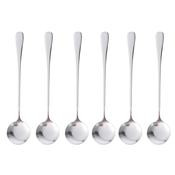 NUOLUX 6pcs Long Handle Round Iced Tea Spoon Coffee Ice Cream Scoop Stainless Steel Cocktail Stirring Spoons (1010)