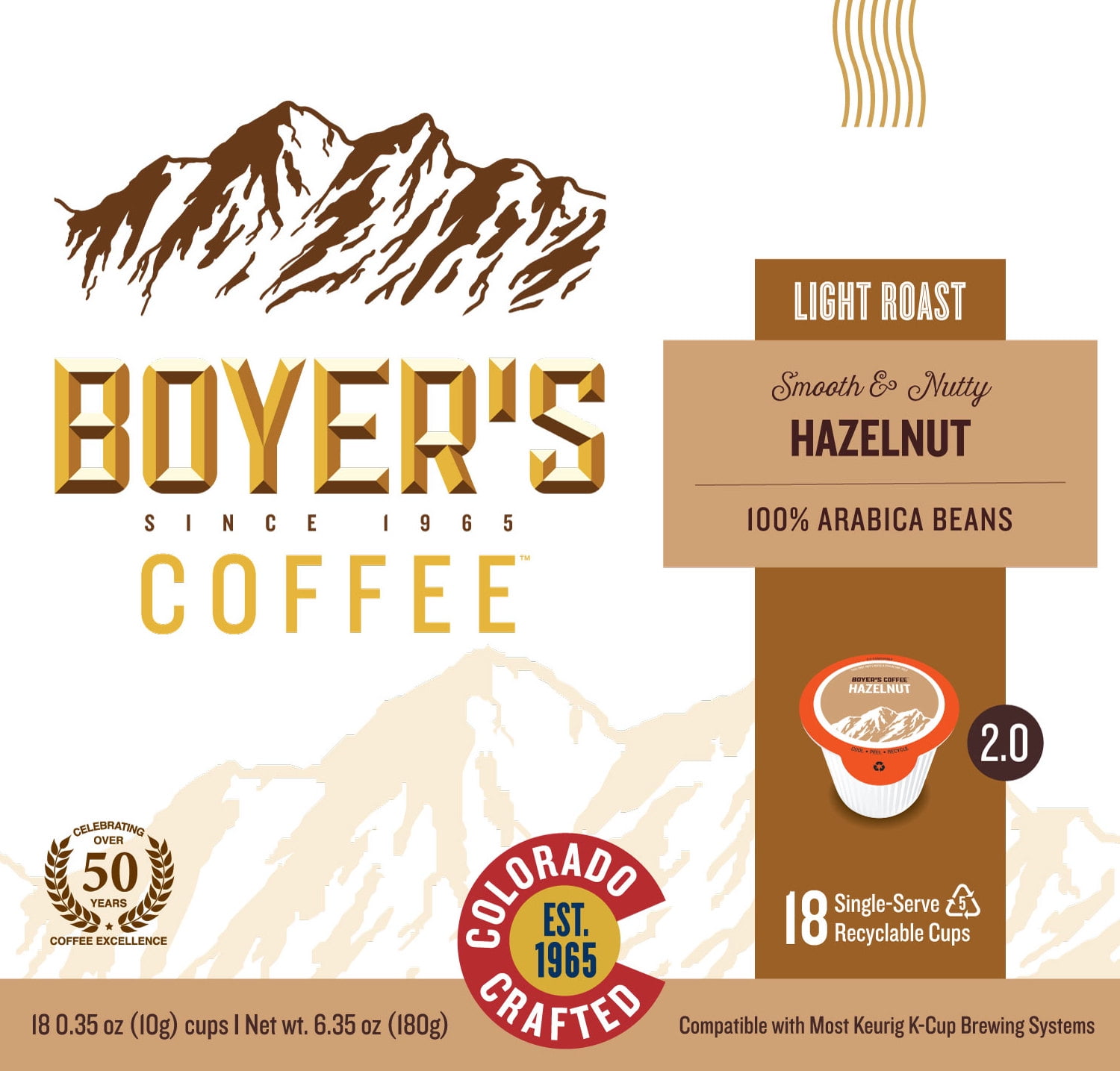 Boyer's Coffee Hazelnut Light Roast Keurig Coffee Pods, 18 Ct