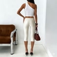 thumbnail image 4 of Womens Fold Over Capri Leggings Y2K Low Rise Stretch Knee Length Tight Yoga Pants Athletic Cropped Capri Pants White M, 4 of 4