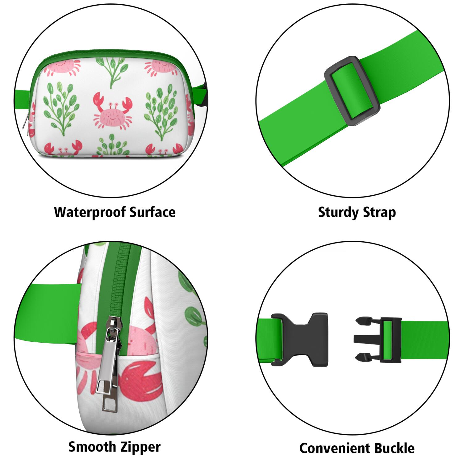 Waist Bag for Men&Women Fashionable Waterproof Fanny Pack with Adjustable Strap for Casual Running Hiking Cycling Marine Adorable Crab Sporty Waist Pack
