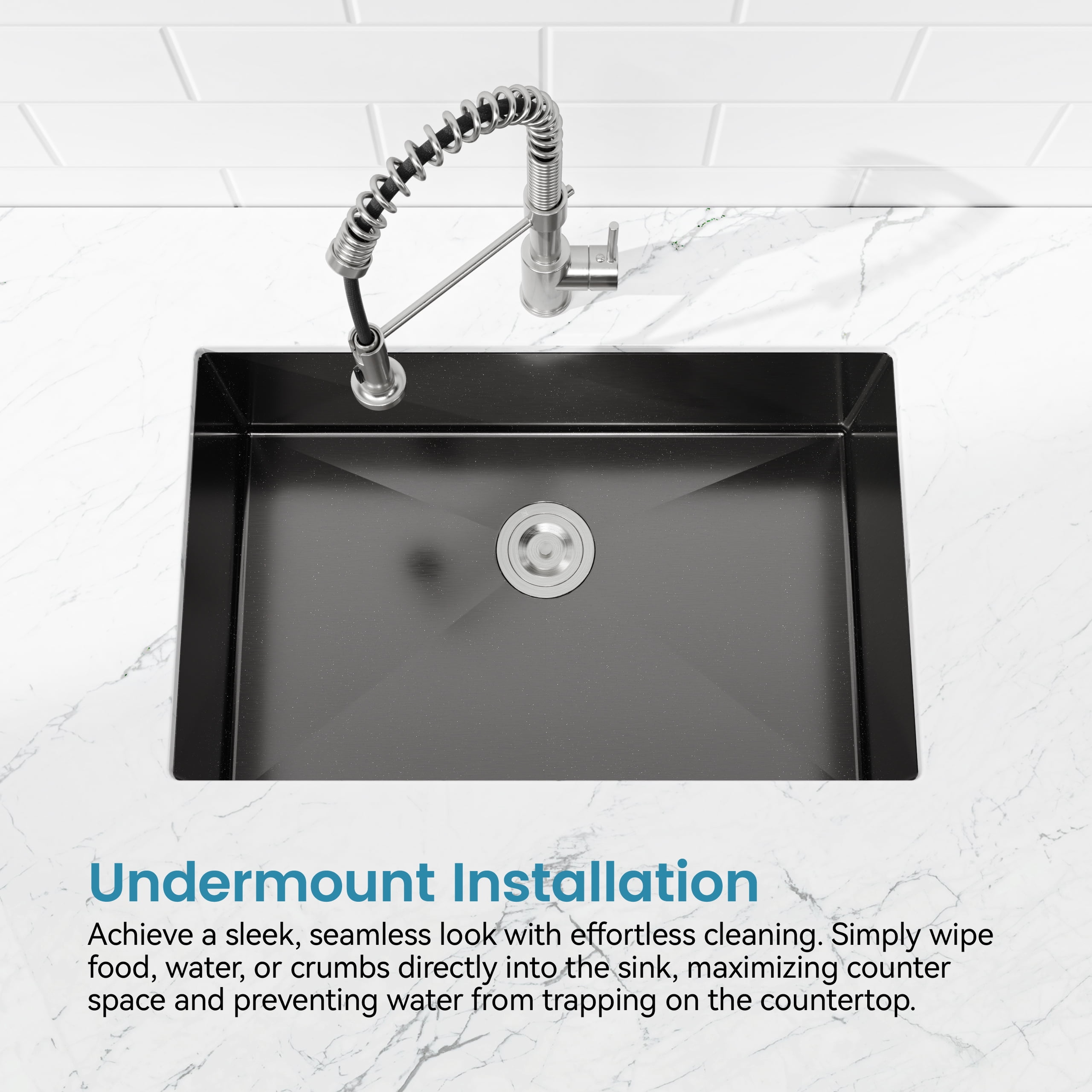 Stainless Steel Kitchen Sink, 30″x19″ Single Bowl, Undermount HandmadeSink in Black, with US Standard Drain and Hook